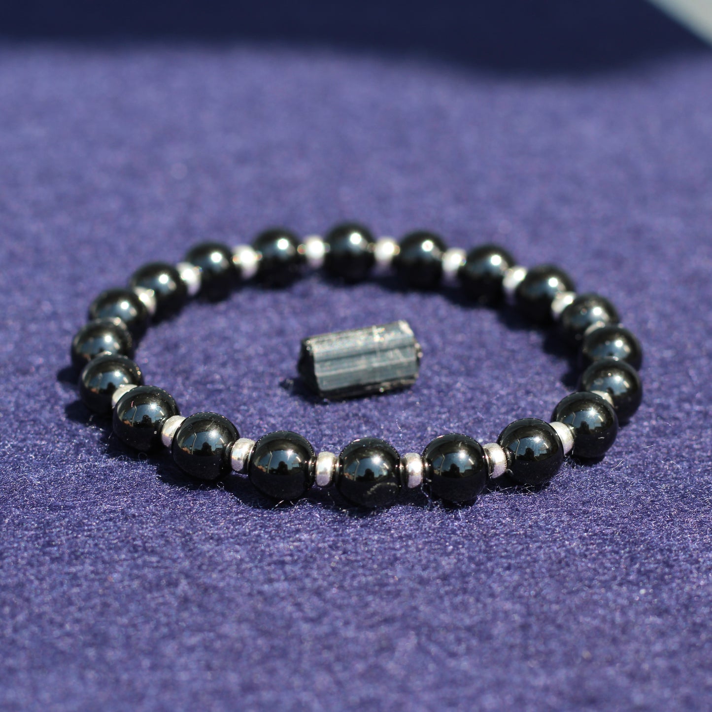 Black Tourmaline Power Bracelet With Sterling Silver & Schorl Crystal