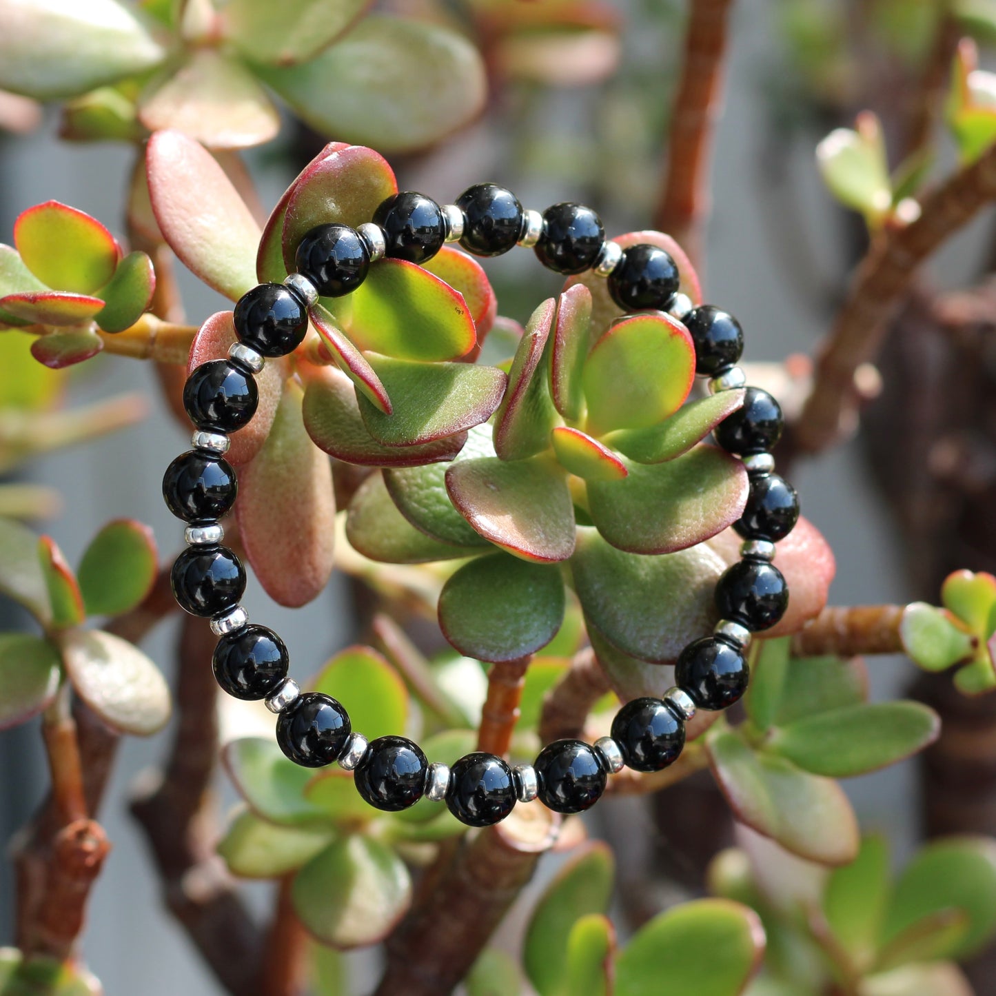 Black Tourmaline Power Bracelet With Sterling Silver & Schorl Crystal