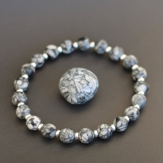 Pinolith Power Bracelet With Sterling Silver & Tumble Stone