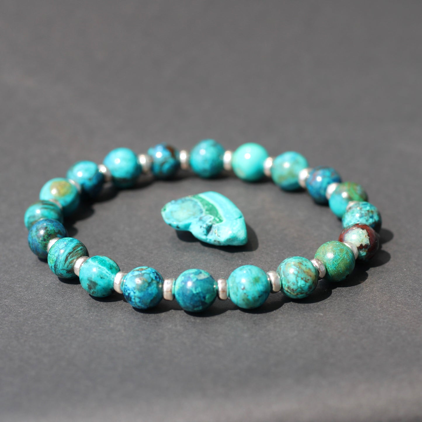 Chrysocolla & Azurite Power Bracelet With Sterling Silver & Tumble Stone