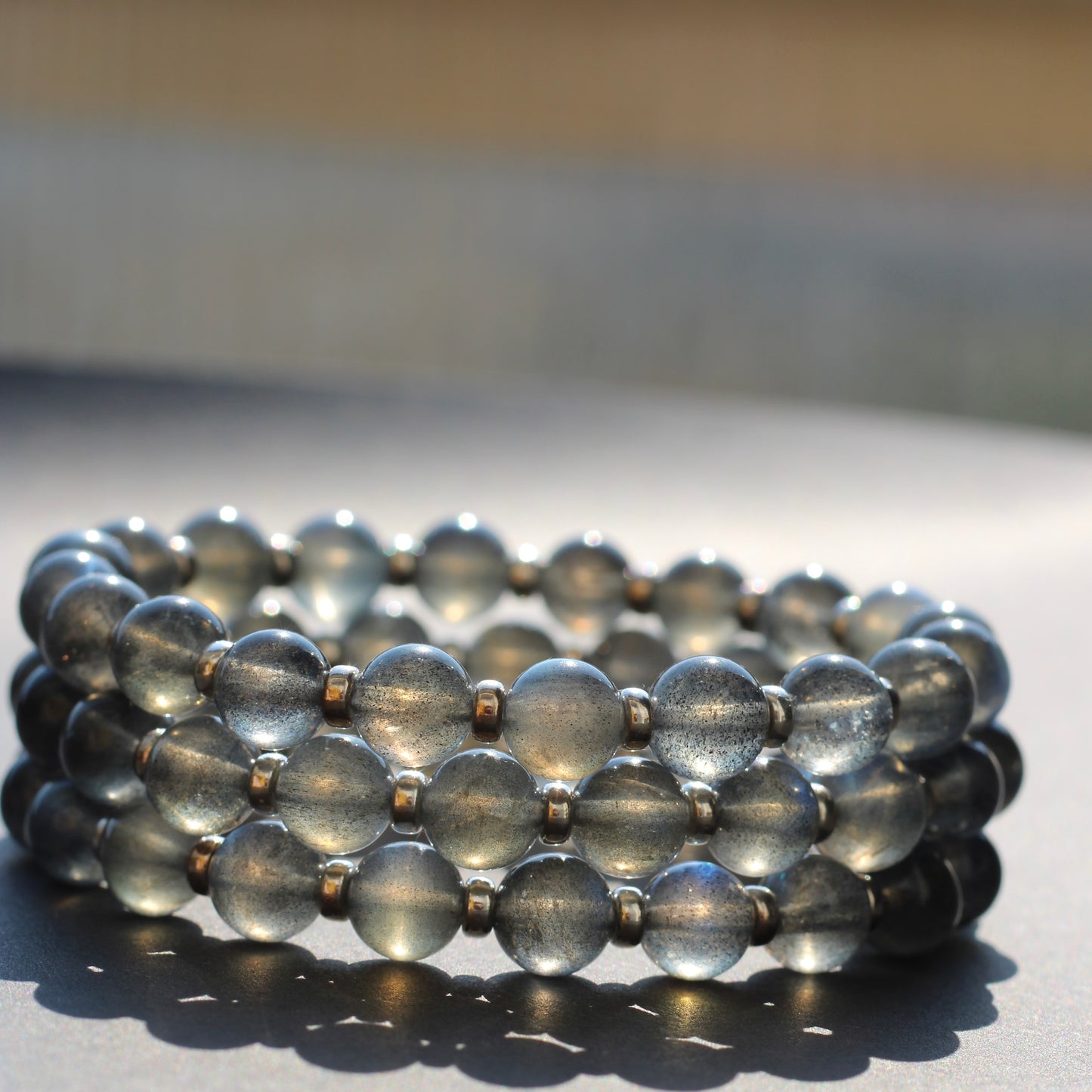 Labradorite Dark AA Power Bracelet With Sterling Silver & Labradorite Tumble Stone