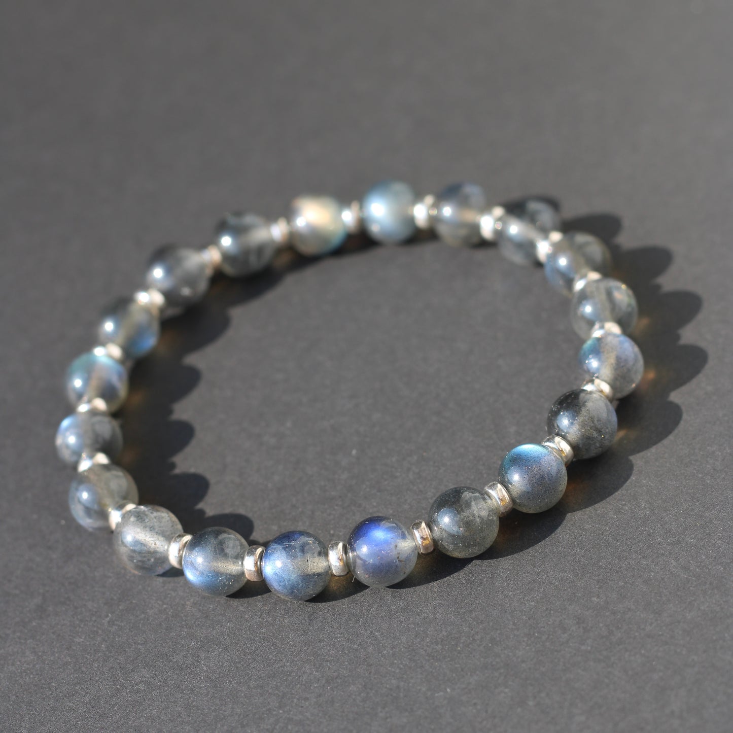 Labradorite Dark AA Power Bracelet With Sterling Silver & Labradorite Tumble Stone