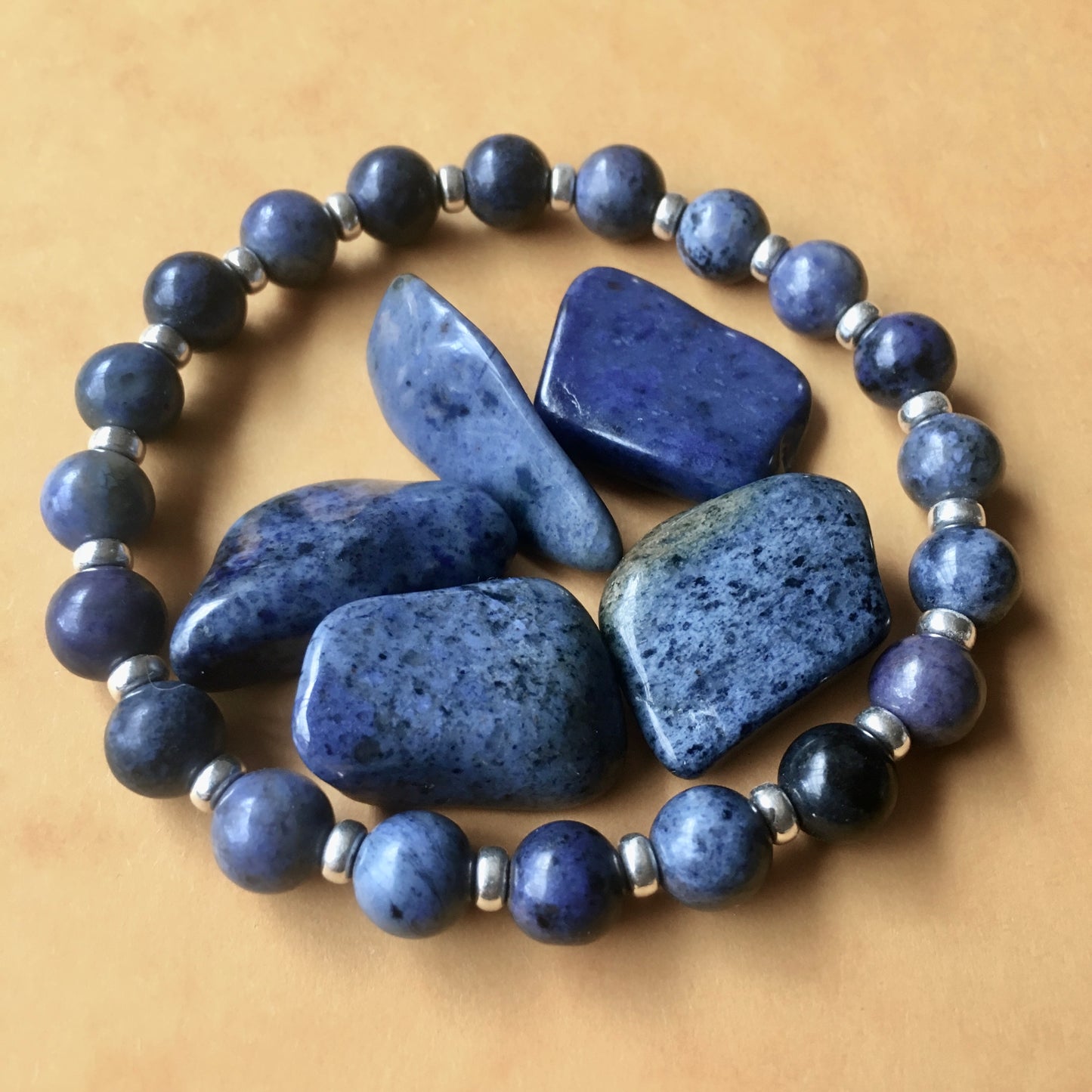 Dumortierite Power Bracelet With Sterling Silver & Dumortierite Tumble Stone
