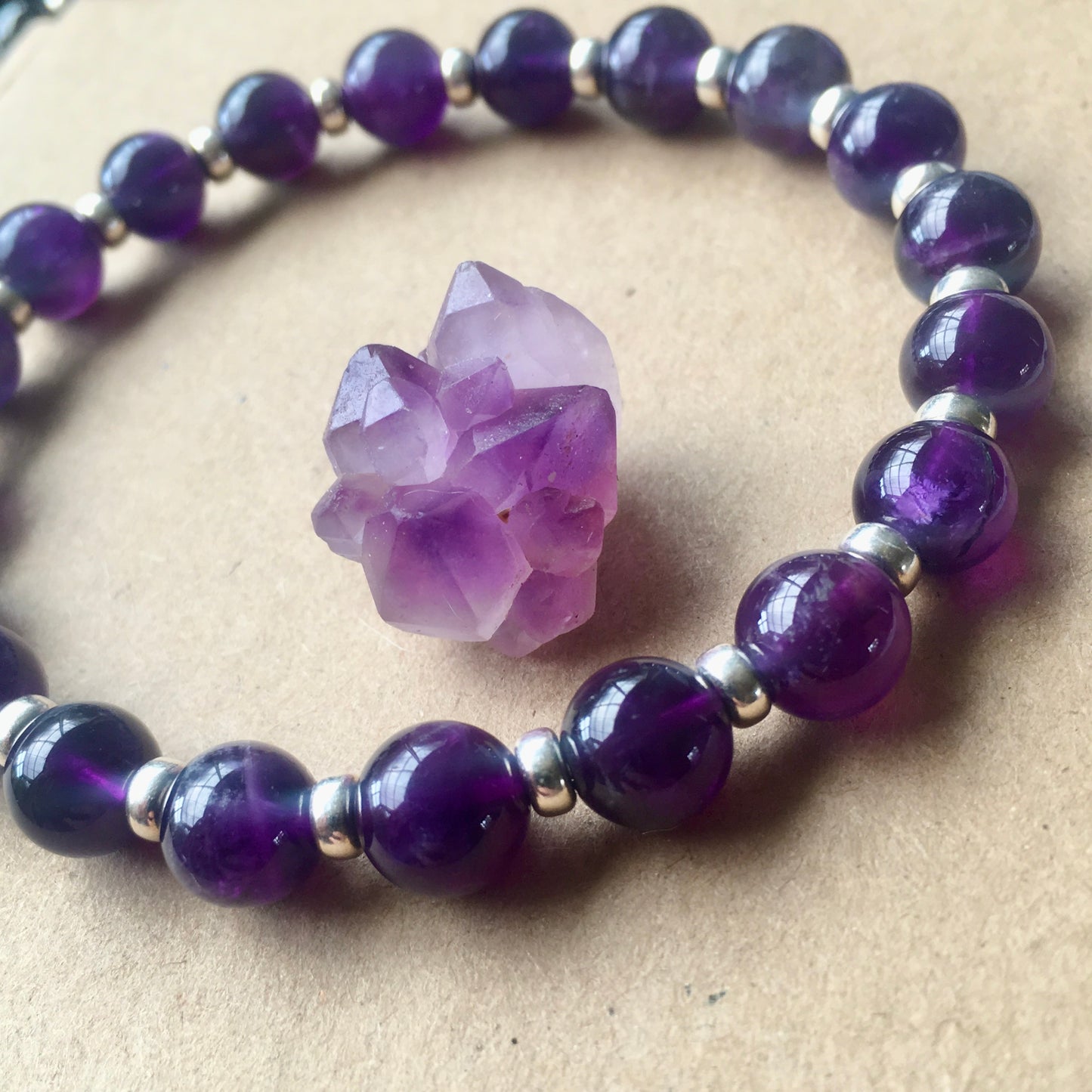 Amethyst Power Bracelet With Sterling Silver & Amethyst Tumble Stone
