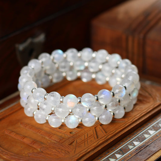 Rainbow Moonstone AA Power Bracelet With Sterling Silver & Free Tumble Stone