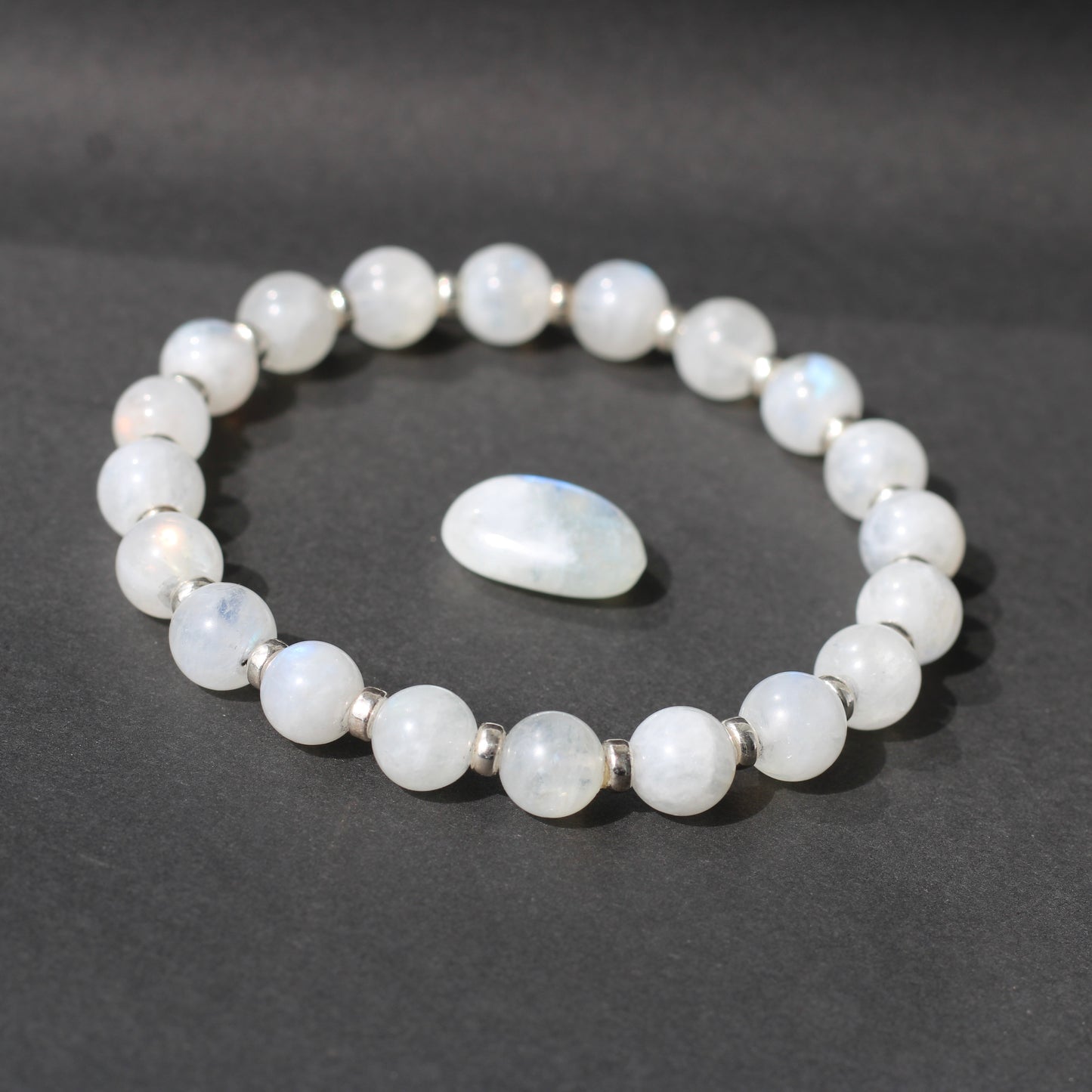 Rainbow Moonstone Power Bracelet With Sterling Silver & Tumble Stone