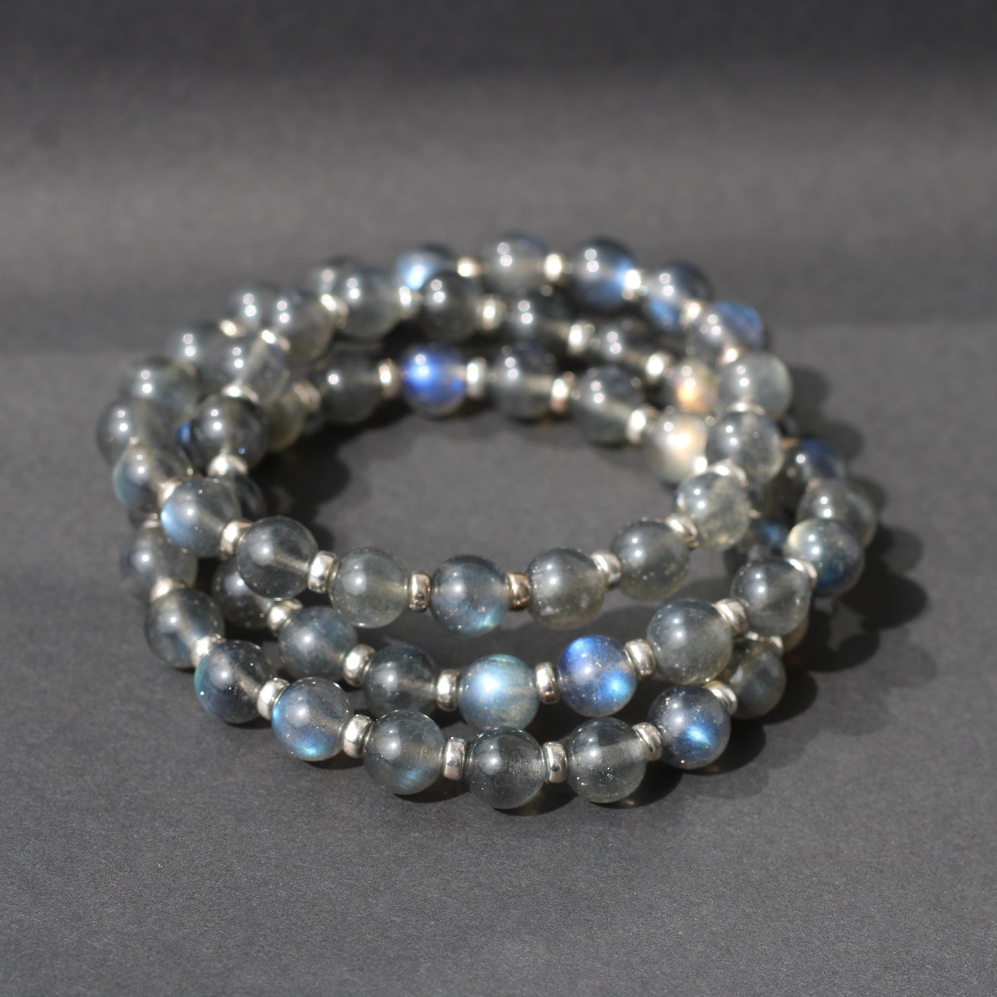 Labradorite Dark AA Power Bracelet With Sterling Silver & Labradorite Tumble Stone
