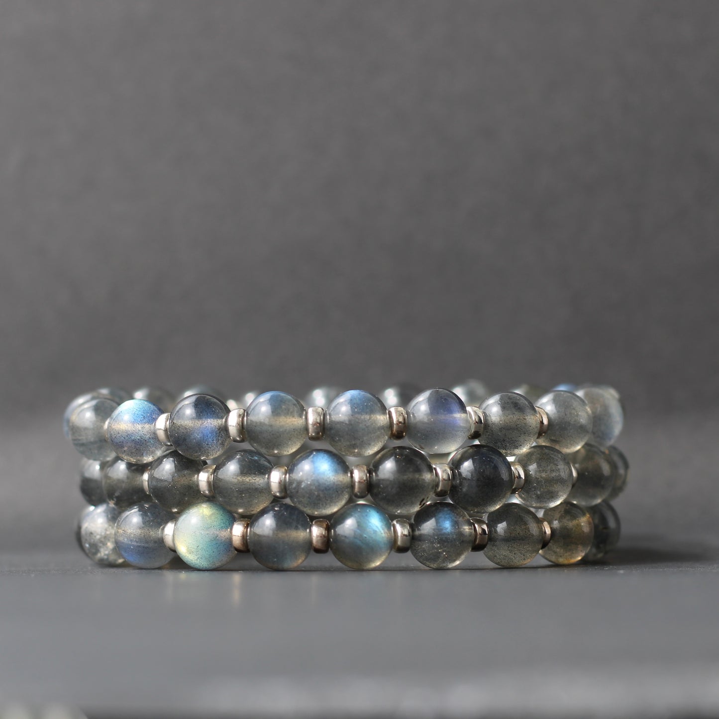 Labradorite Dark AA Power Bracelet With Sterling Silver & Labradorite Tumble Stone