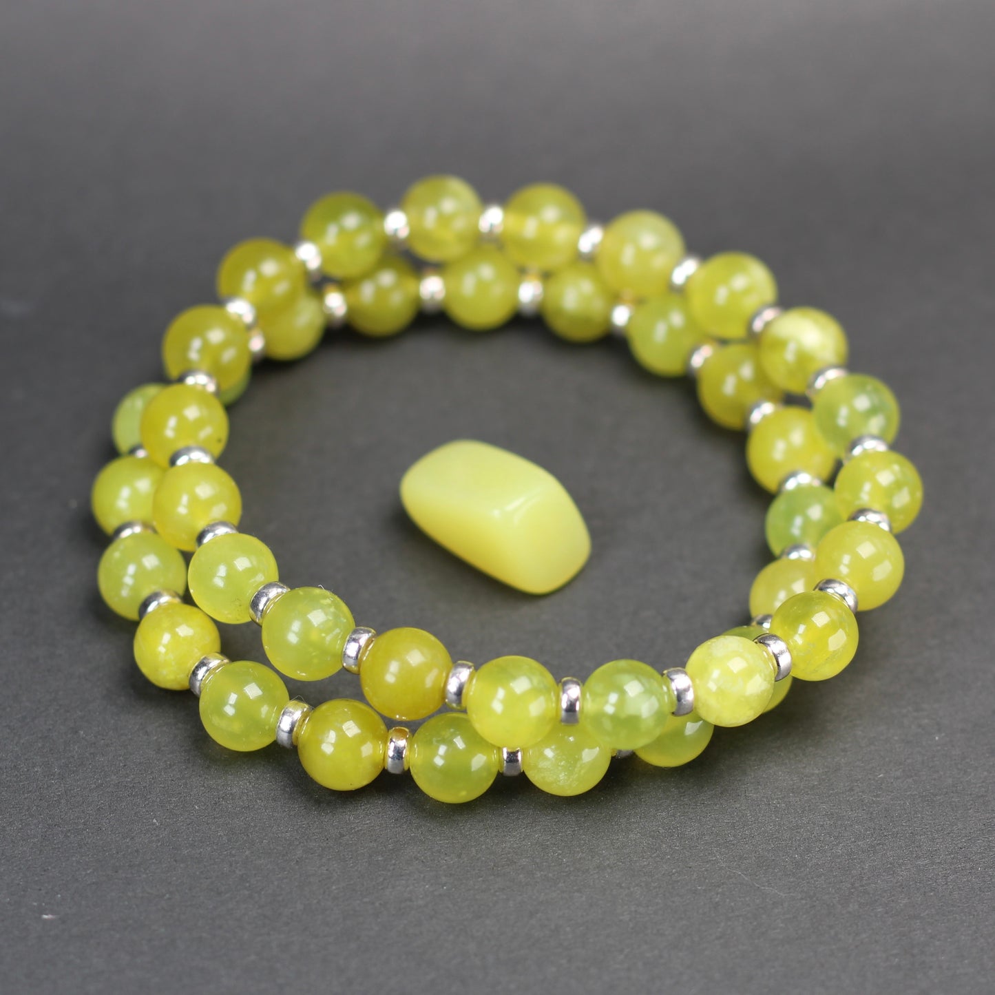 Olive Serpentine Power Bracelet With Sterling Silver & Healerite Tumble Stone