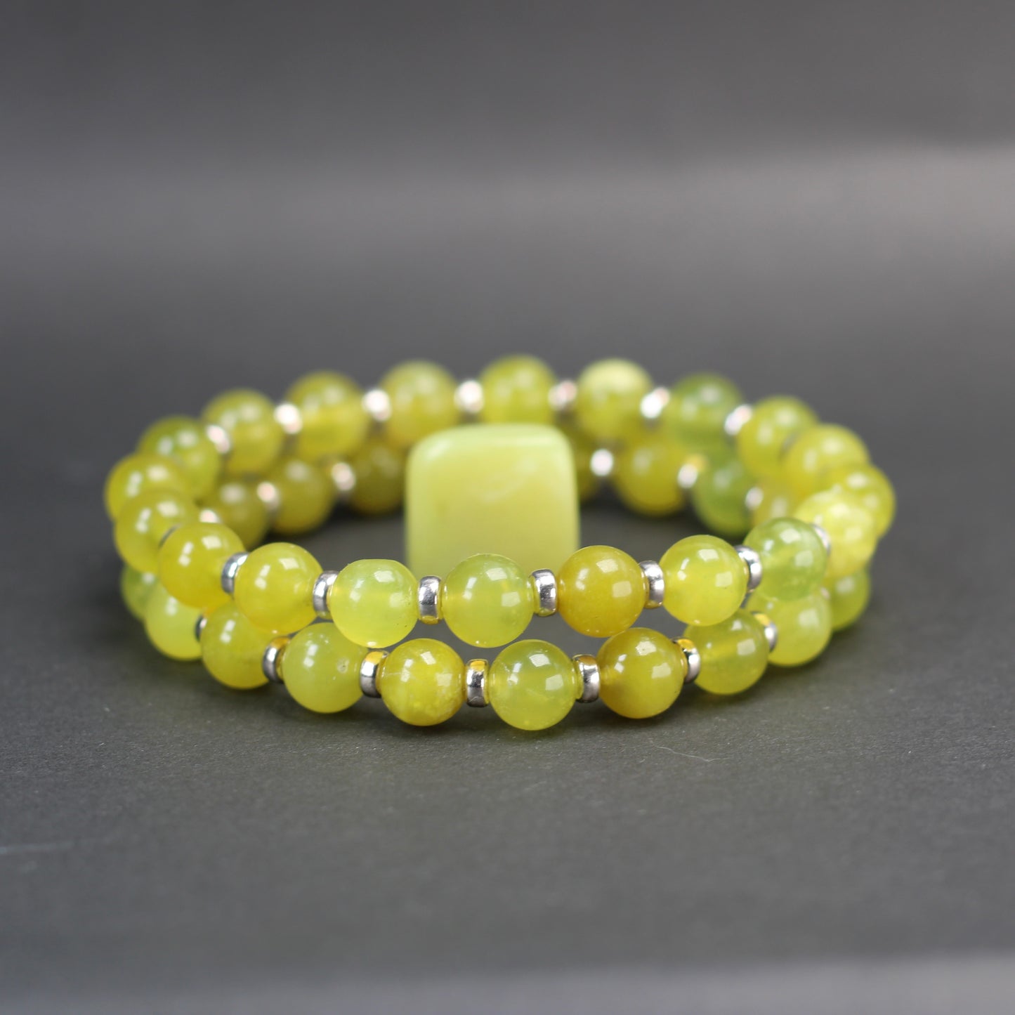 Olive Serpentine Power Bracelet With Sterling Silver & Healerite Tumble Stone