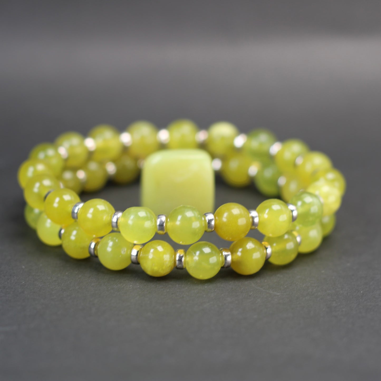 Olive Serpentine Power Bracelet With Sterling Silver & Healerite Tumble Stone