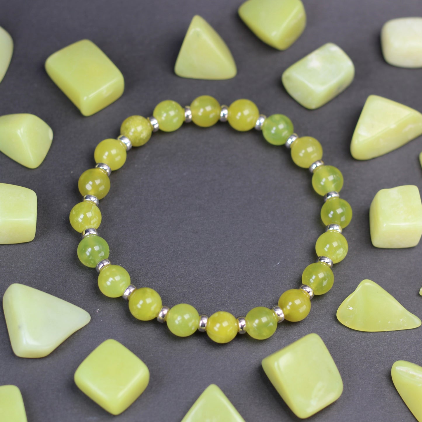 Olive Serpentine Power Bracelet With Sterling Silver & Healerite Tumble Stone