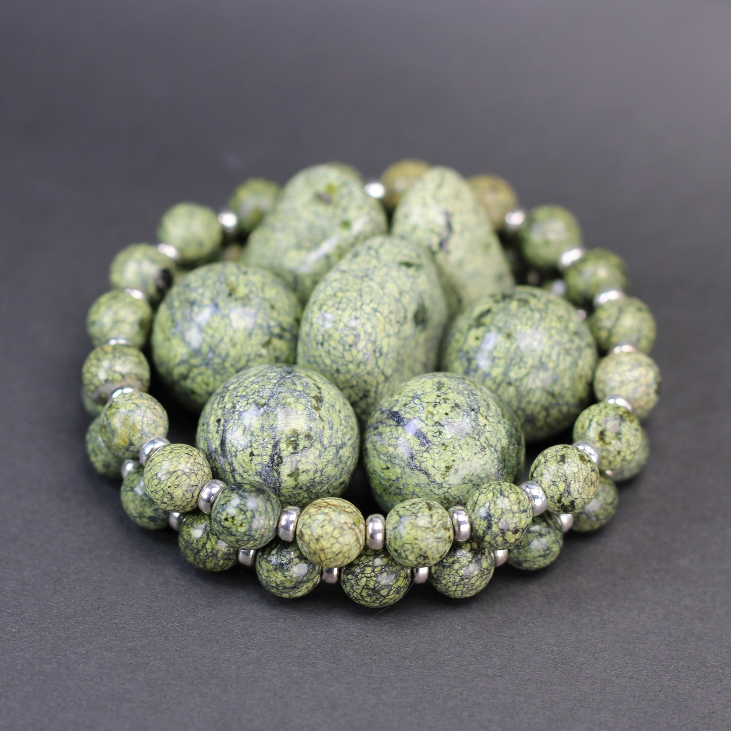 Serpentine Power Bracelet With Sterling Silver & Serpentine Tumble Stone