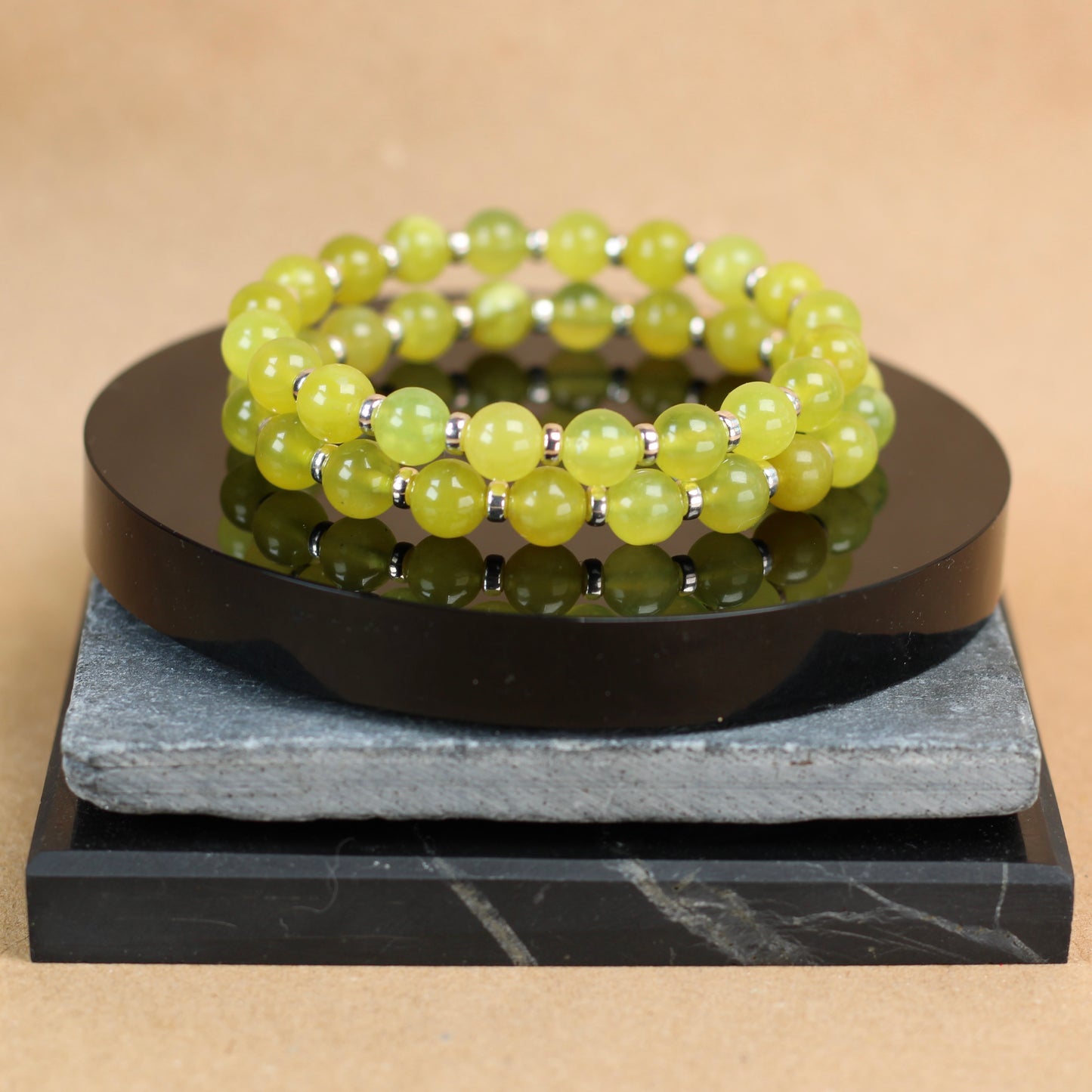 Olive Serpentine Power Bracelet With Sterling Silver & Healerite Tumble Stone