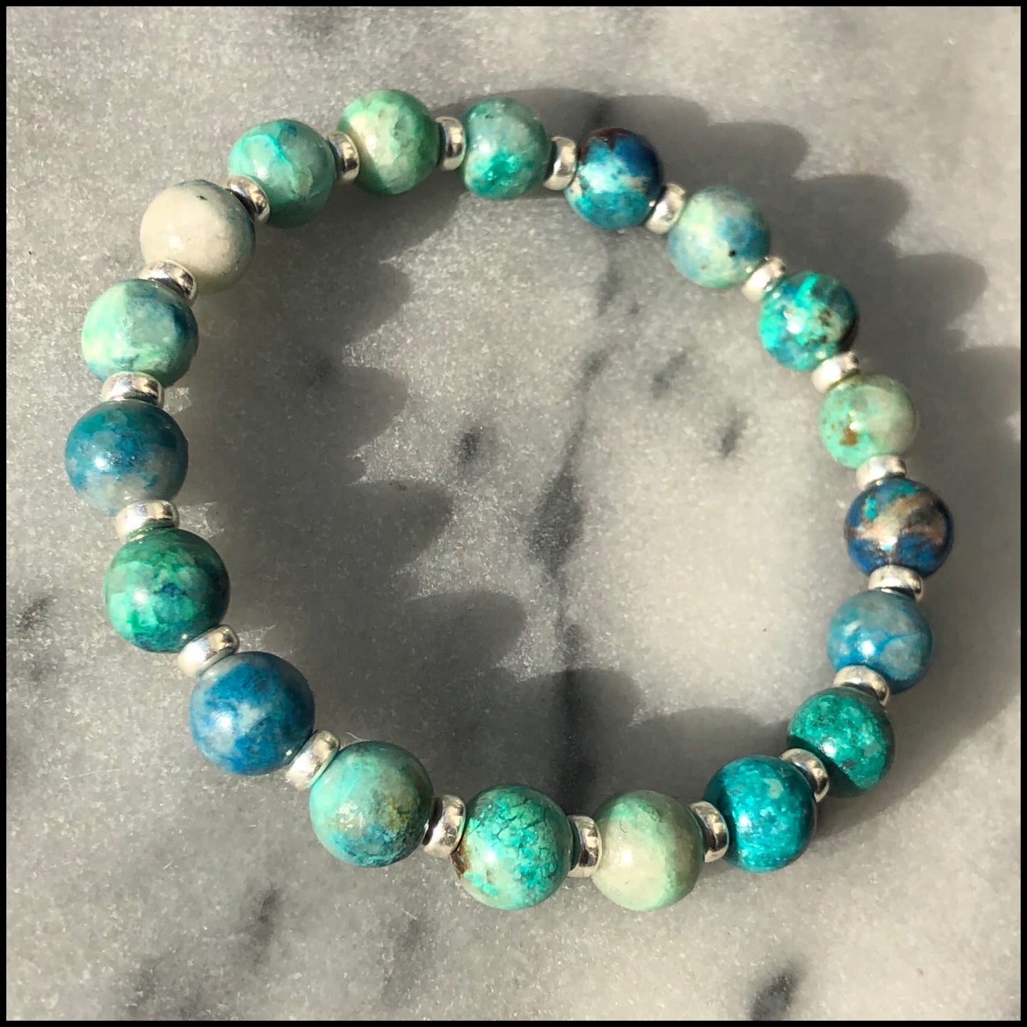 High Grade Chrysocolla Power Bracelets With Sterling Silver & Quantum Quattro Tumble Stone