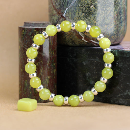 Olive Serpentine Chunky Power Bracelet With Sterling Silver & Healerite Tumble Stone