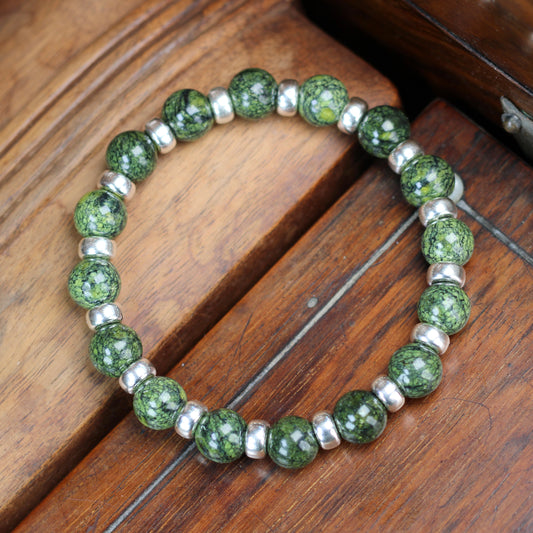 Serpentine Chunky Power Bracelet With Sterling Silver & Serpentine Tumble Stone
