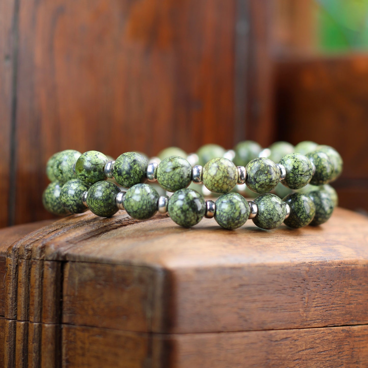 Serpentine Power Bracelet With Sterling Silver & Serpentine Tumble Stone