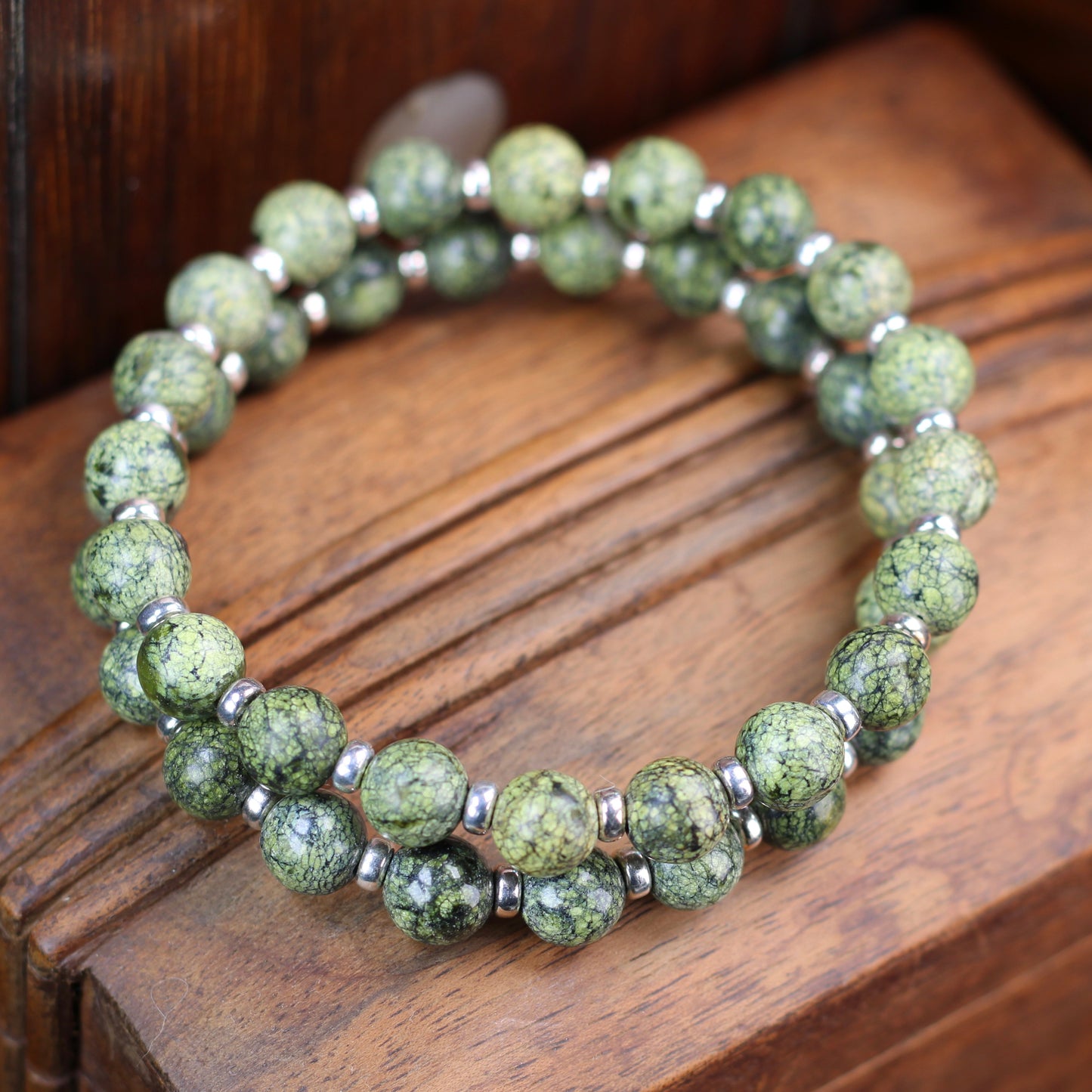 Serpentine Power Bracelet With Sterling Silver & Serpentine Tumble Stone