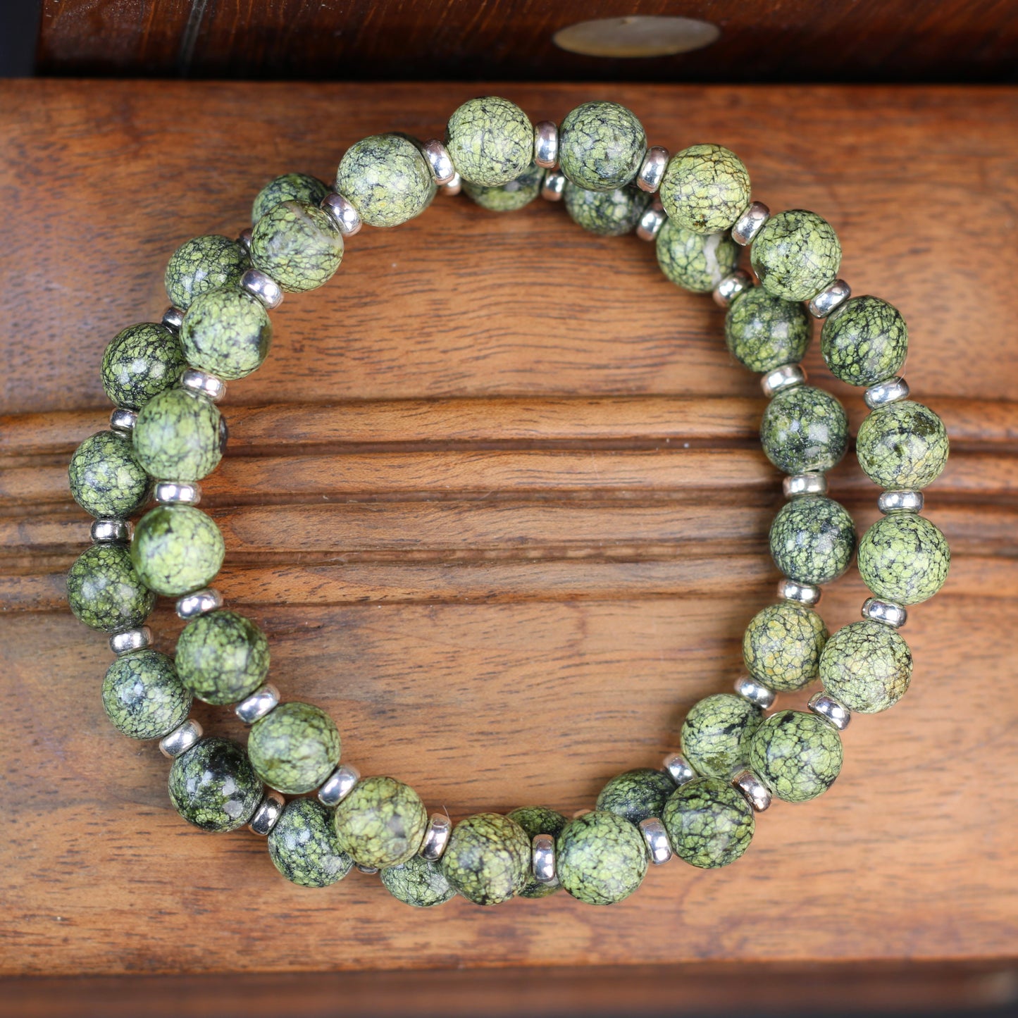 Serpentine Power Bracelet With Sterling Silver & Serpentine Tumble Stone