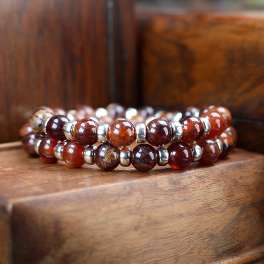 Spessartine Garnet Chunky Power Bracelet & Sterling Silver & Spessartine Tumble