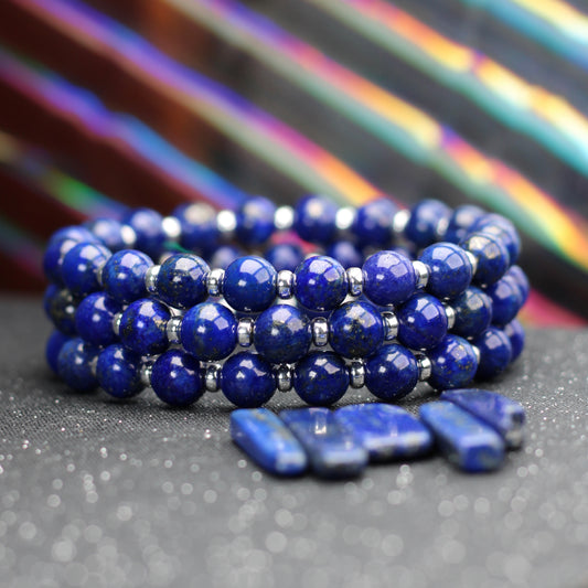 Lapis Lazuli Power Bracelet With Sterling Silver & Tumble Stone.