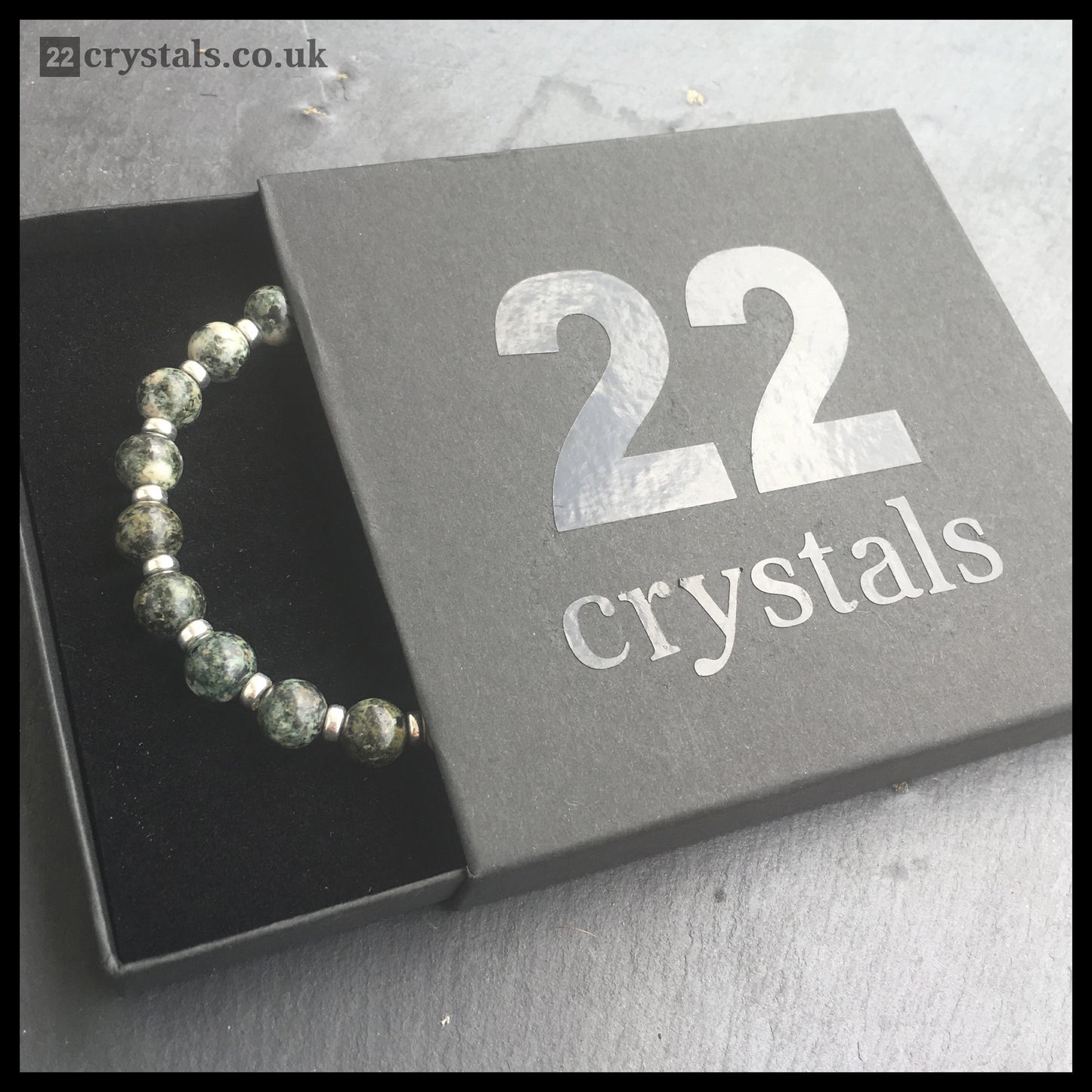 Preseli Bluestone (Spotted) Power Bracelet With Sterling Silver & Dolerite Tumble Stone