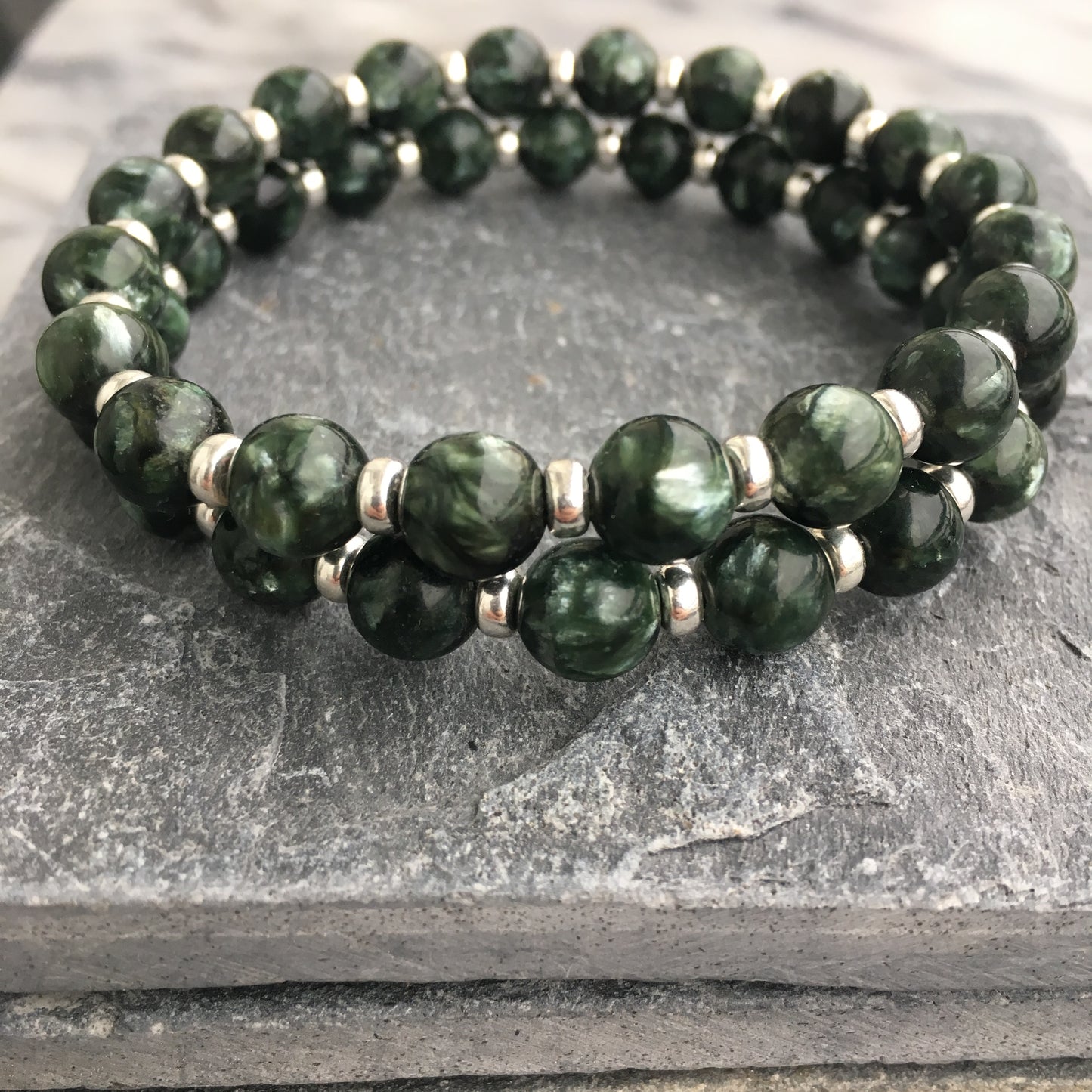 Seraphinite Power Bracelet With Sterling Silver & Tumble Stone