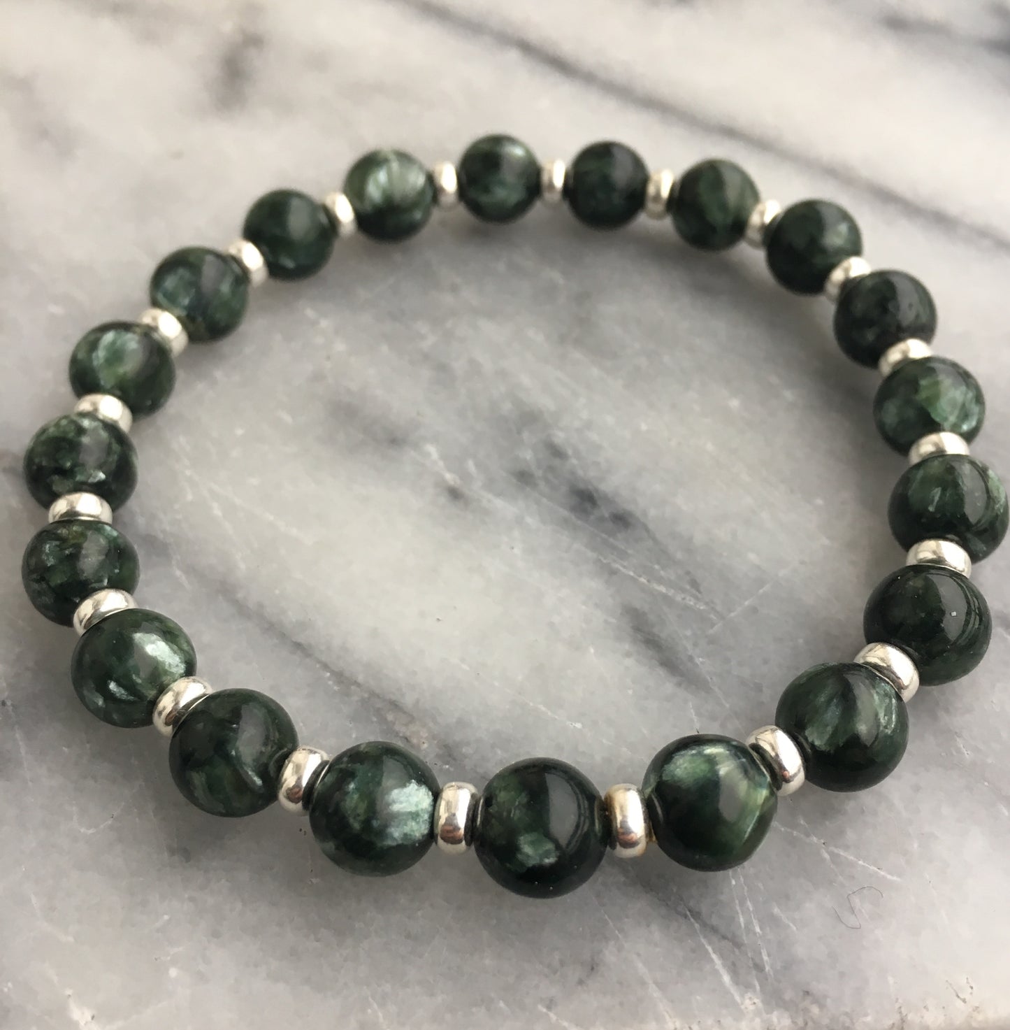 Seraphinite Power Bracelet With Sterling Silver & Tumble Stone