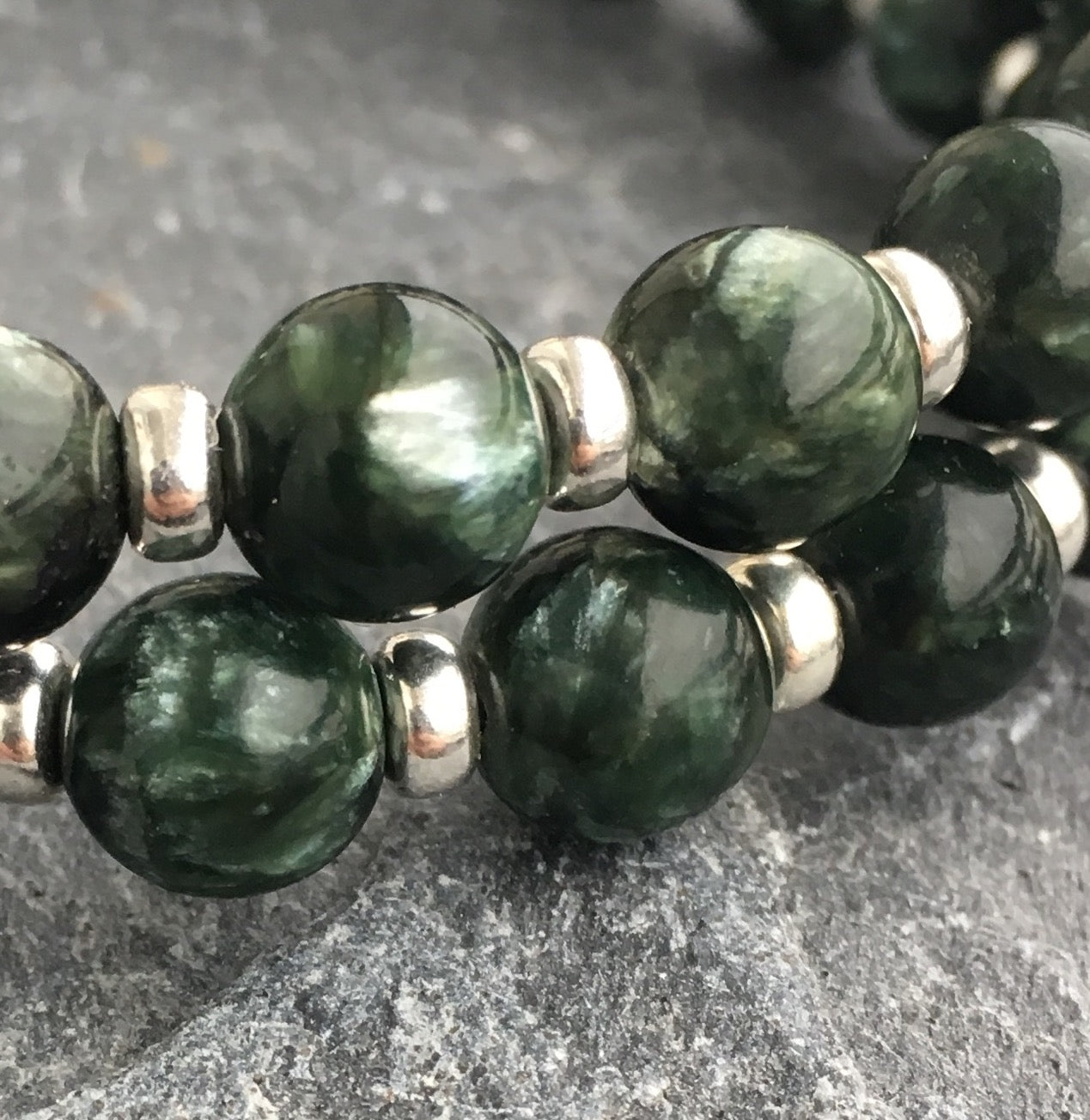Seraphinite Power Bracelet With Sterling Silver & Tumble Stone