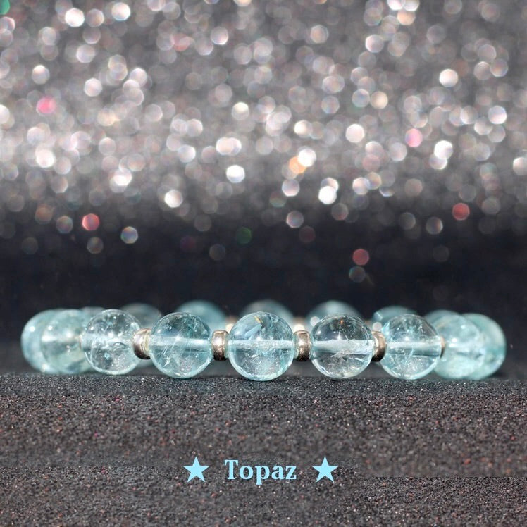 Sky Blue Topaz Power Bracelet With Sterling Silver & Topaz Crystal